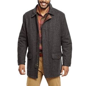 Orvis Charcoal Gray Wool Blend Leather Trim Insulated Car Coat Driving Jacket XL